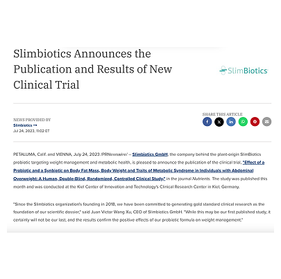 Slimbiotics Announces the Publication and Results of New Clinical Trial (1)