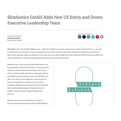 Slimbiotics GmbH Adds New US Entity and Grows Executive Leadership Team