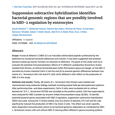 Suppression subtractive hybridization identifies bacterial genomic regions that are possibly involved in hBD-2 regulation by enterocytes