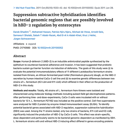 Suppression subtractive hybridization identifies bacterial genomic regions that are possibly involved in hBD-2 regulation by enterocytes